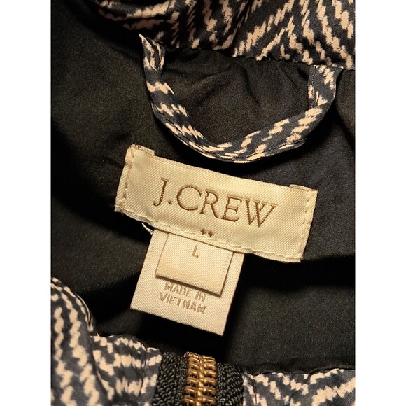 J.Crew Down Filled Vest Black Tan Herringbone 2 Way Zip Snap Pockets Size L Vest - Picture 2 of 10